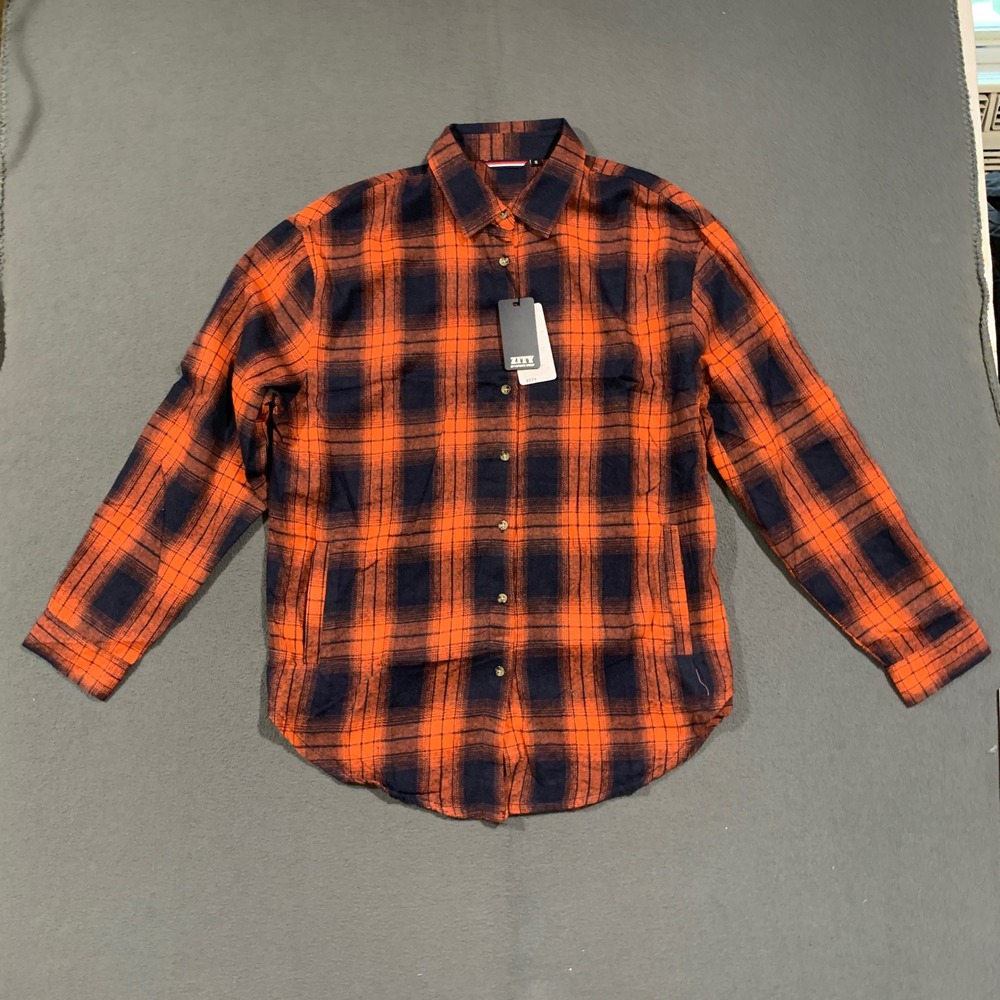 ZITY Speedrun Flannel Shirt Mens Small Orange Plaid Performance Stretch Hiking